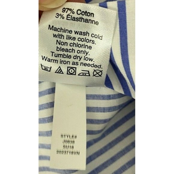 J. Crew Factory One Shoulder Top Stripe J0838 $54.50 Cotton Blend Blue White, 00 - Picture 11 of 12